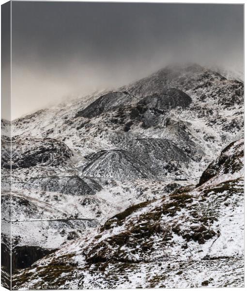 Coniston Old Man in Winter Canvas Print by Liz Withey