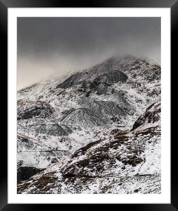 Coniston Old Man in Winter Framed Mounted Print by Liz Withey