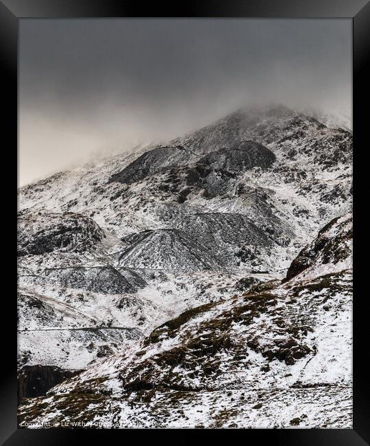Coniston Old Man in Winter Framed Print by Liz Withey