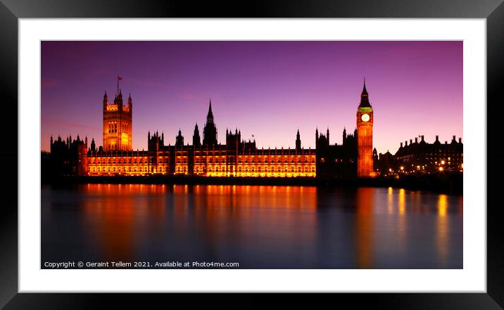 Houses of Parliament and River Thames at twilight, London, UK Framed Mounted Print by Geraint Tellem ARPS