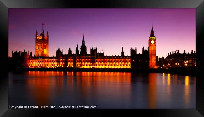 Houses of Parliament and River Thames at twilight, London, UK Framed Print by Geraint Tellem ARPS