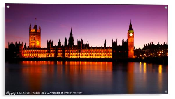 Houses of Parliament and River Thames at twilight, London, UK Acrylic by Geraint Tellem ARPS