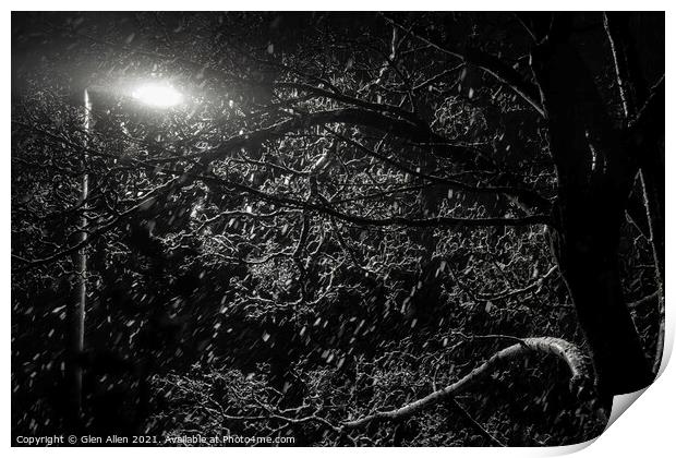 Urban Tree in a snowstorm  Print by Glen Allen