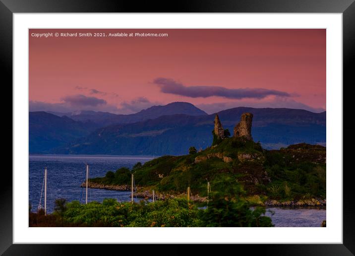 Castle Maol at Kyleakin in the warm colour of a red sunrise. Framed Mounted Print by Richard Smith