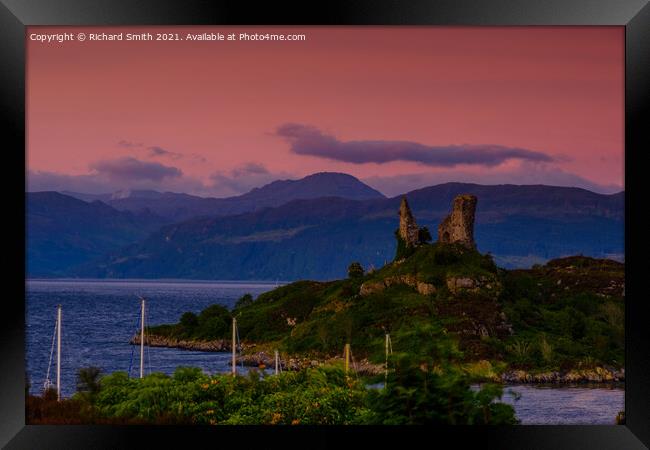 Castle Maol at Kyleakin in the warm colour of a red sunrise. Framed Print by Richard Smith