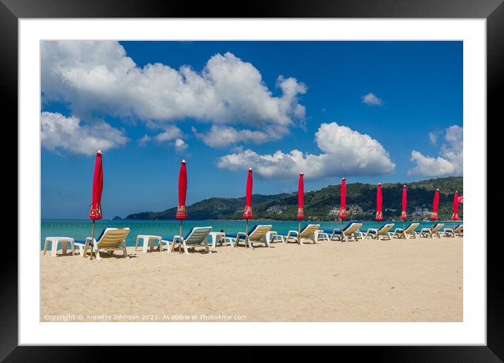 Umbrellas all in a row Framed Mounted Print by Annette Johnson