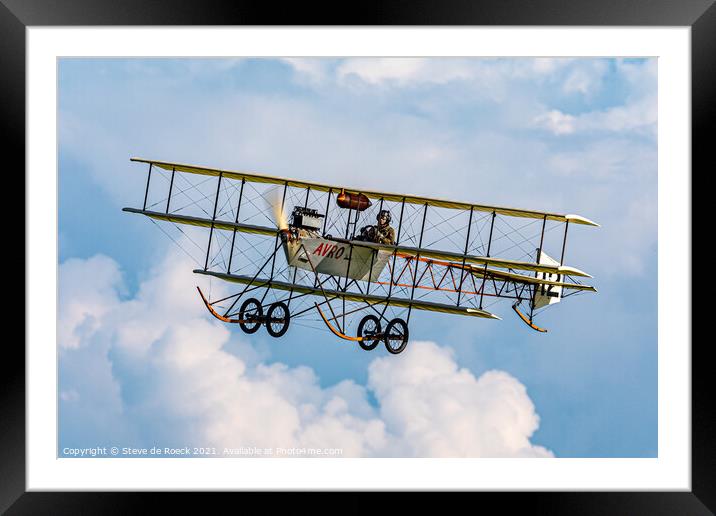 Avro Triplane In A Cloudy Sky Framed Mounted Print by Steve de Roeck