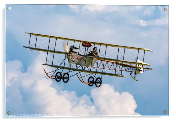 Avro Triplane In A Cloudy Sky Acrylic by Steve de Roeck