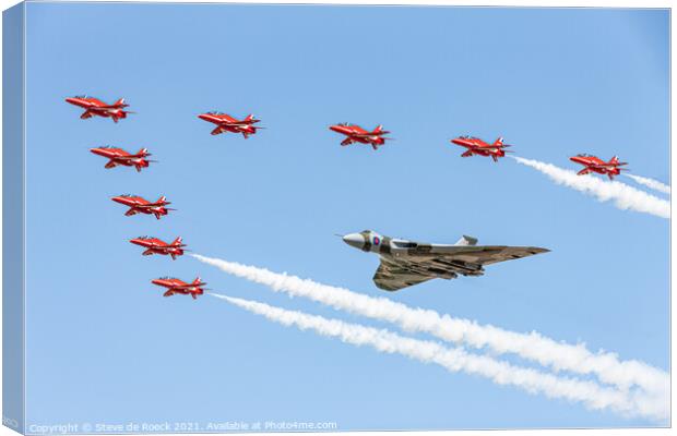 Avro Vulcan XH558 & Red Arrows Formation Canvas Print by Steve de Roeck