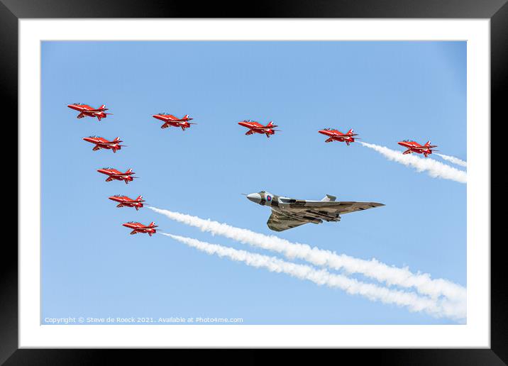 Avro Vulcan XH558 & Red Arrows Formation Framed Mounted Print by Steve de Roeck