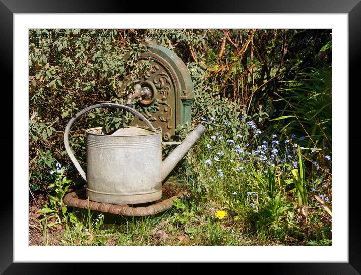 Watering can in zinc on a fountain in cast iron Framed Mounted Print by aurélie le moigne