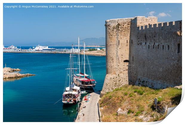 Boats moored next Kyrenia Castle, Northern Cyprus Print by Angus McComiskey
