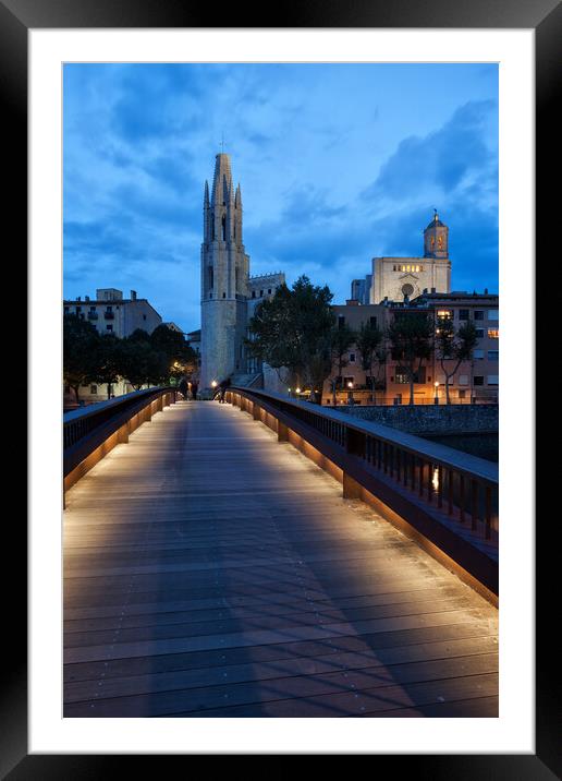 Sant Feliu Bridge and Basilica in Girona Framed Mounted Print by Artur Bogacki