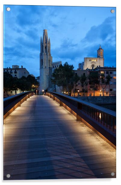 Sant Feliu Bridge and Basilica in Girona Acrylic by Artur Bogacki