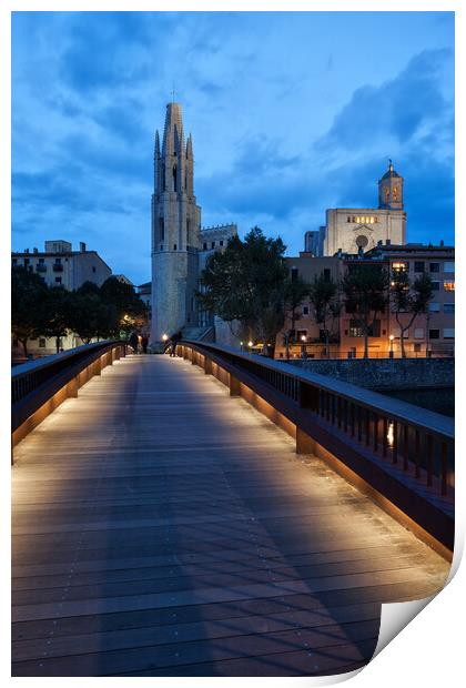 Sant Feliu Bridge and Basilica in Girona Print by Artur Bogacki