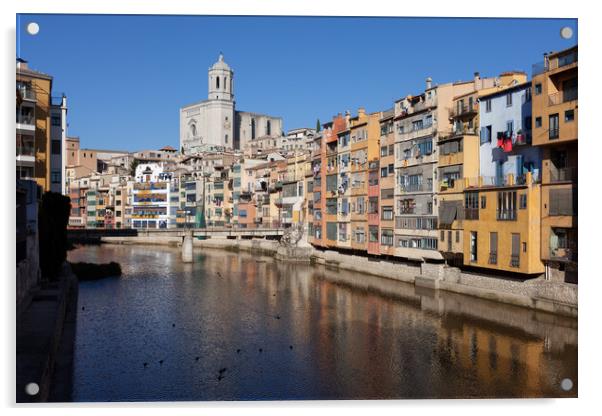 City of Girona Old Quarter Acrylic by Artur Bogacki