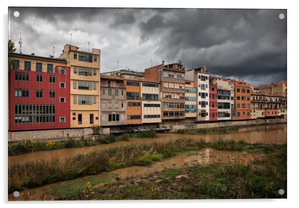 Old Riverside Houses in Girona Acrylic by Artur Bogacki