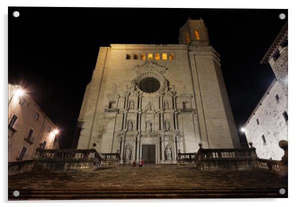 Girona Cathedral at Night Acrylic by Artur Bogacki