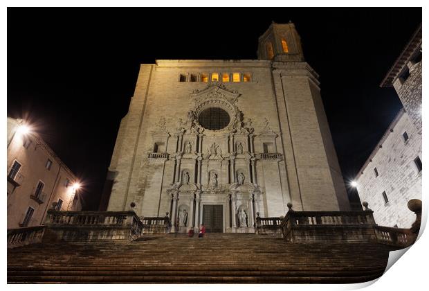 Girona Cathedral at Night Print by Artur Bogacki