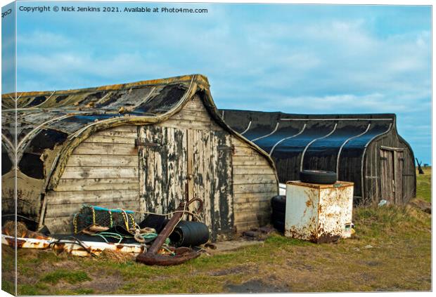 Old Herring Boats now used as sheds on Lindisfarne Canvas Print by Nick Jenkins