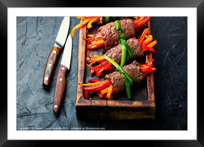 Beef rolls with bell pepper Framed Mounted Print by Mykola Lunov Mykola