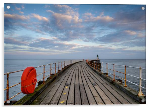 Sunrise Over Whitby Pier Acrylic by Richard Burdon