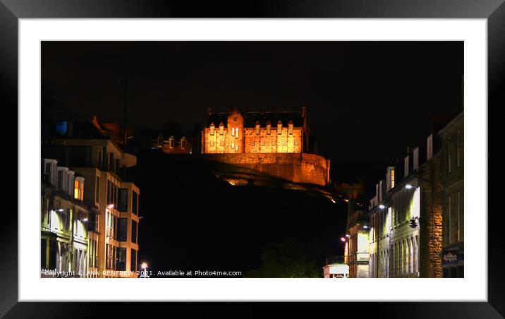 Edinburgh Castle Floodlit. Framed Mounted Print by ANN RENFREW