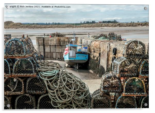 Beadnell Harbour and Fishing Boat Northumberland Acrylic by Nick Jenkins