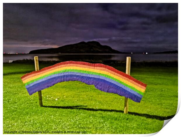 Rainbow Arch Over Holy Island Print by Mathew Rooney