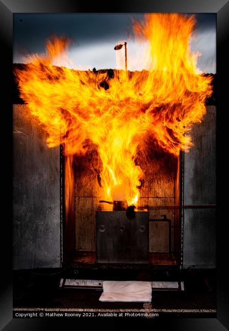 Inferno in the Kitchen Framed Print by Mathew Rooney