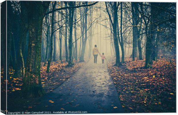 The Misty Woodland Walk Canvas Print by Alan Campbell
