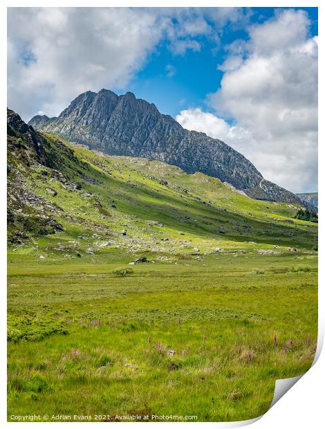 Tryfan Mountain Snowdonia Wales Print by Adrian Evans