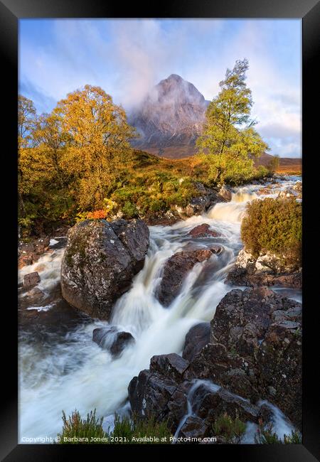 Buachaille Etive Mor Waterfall Glen Etive Scotland Framed Print by Barbara Jones