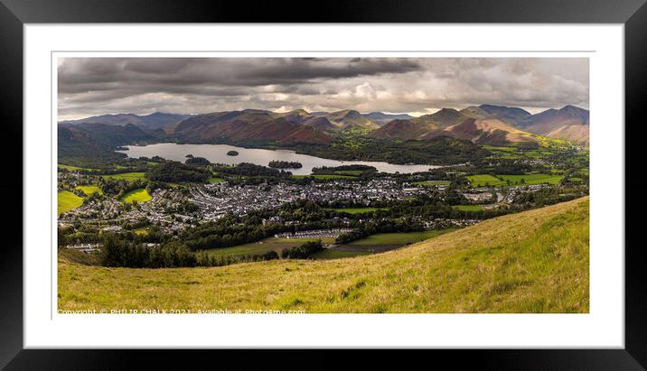 Keswick panorama with Derwent water and Cat bell's 219 Framed Mounted Print by PHILIP CHALK