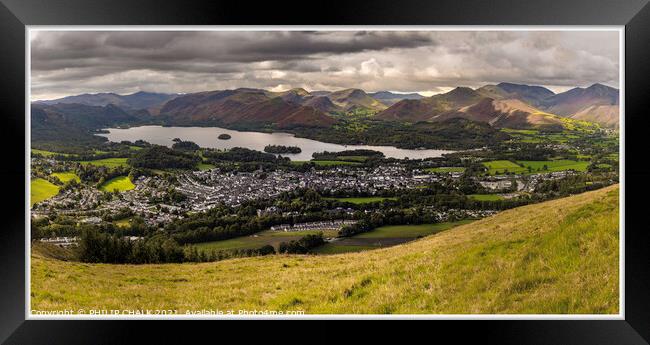 Keswick panorama with Derwent water and Cat bell's 219 Framed Print by PHILIP CHALK