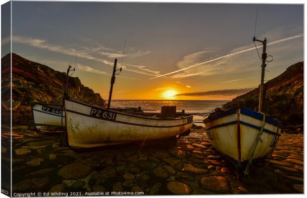 Penberth Cove with fishing boats Canvas Print by Ed Whiting