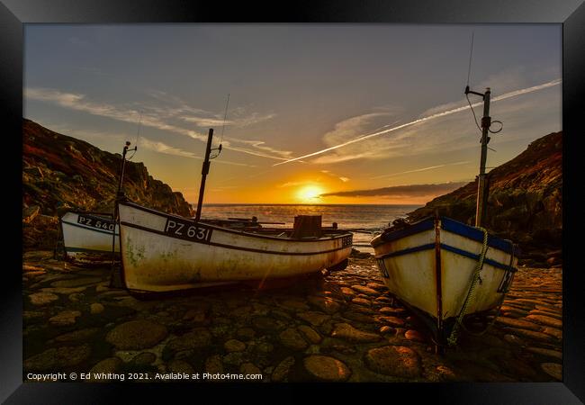 Penberth Cove with fishing boats Framed Print by Ed Whiting