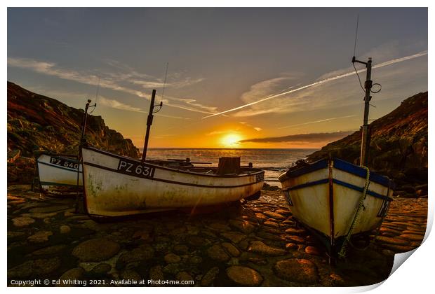 Penberth Cove with fishing boats Print by Ed Whiting