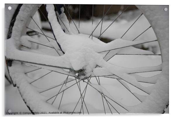 bike in the snow in winter  Acrylic by Chris Willemsen