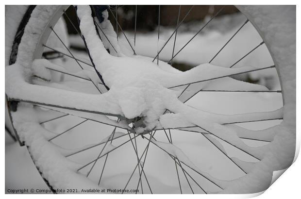 bike in the snow in winter  Print by Chris Willemsen