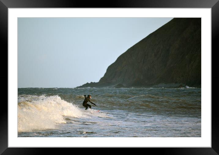 Surfer at  Lynmouth Framed Mounted Print by graham young