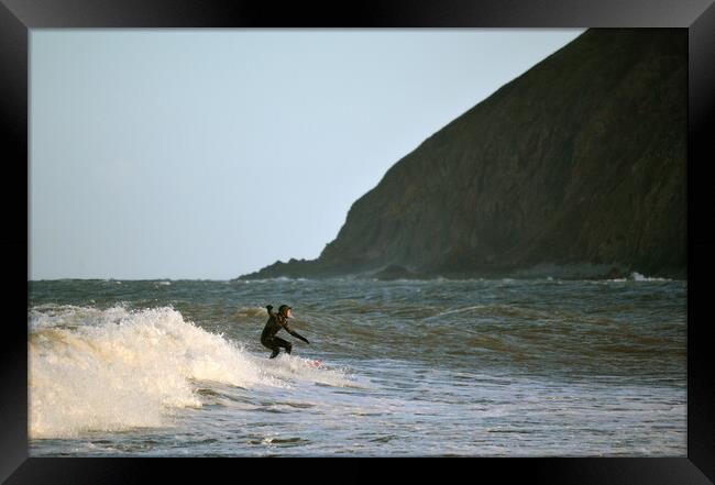 Surfer at  Lynmouth Framed Print by graham young