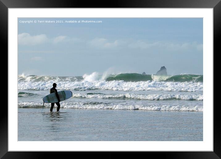 Surfing To Bawden Rocks Framed Mounted Print by Terri Waters