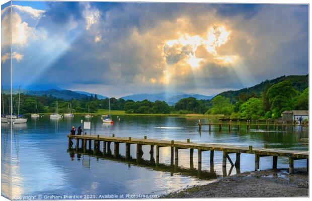 Lake Windermere Sundown in Waterhead Canvas Print by Graham Prentice