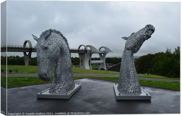 The Kelpies visit The Falkirk Wheel Canvas Print by Angela Wallace