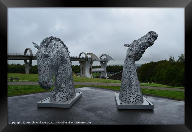 The Kelpies visit The Falkirk Wheel Framed Print by Angela Wallace