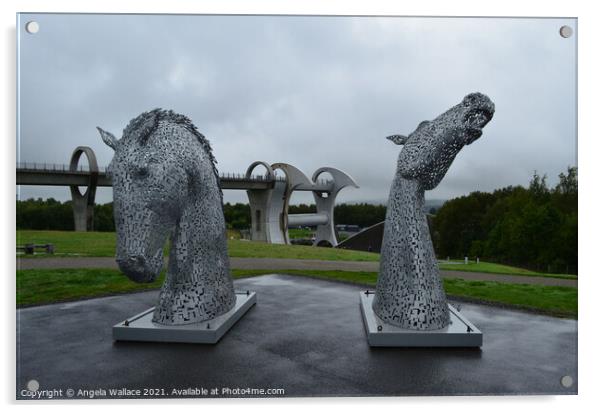 The Kelpies visit The Falkirk Wheel Acrylic by Angela Wallace