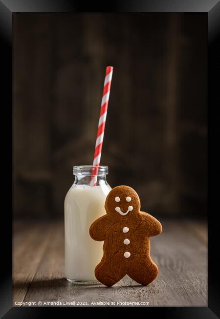 Gingerbread Man & Milk Framed Print by Amanda Elwell