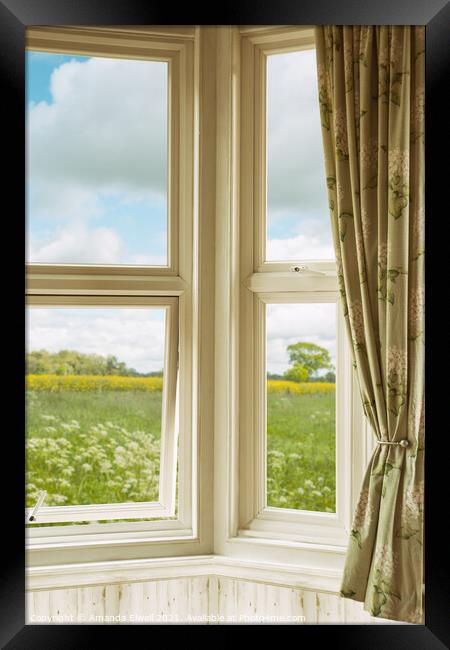 Corner Window Overlooking Landscape Framed Print by Amanda Elwell