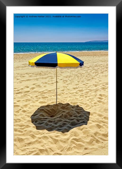 A Sun Umbrella on Bournemouth Beach, Dorset, UK Framed Mounted Print by Andrew Harker